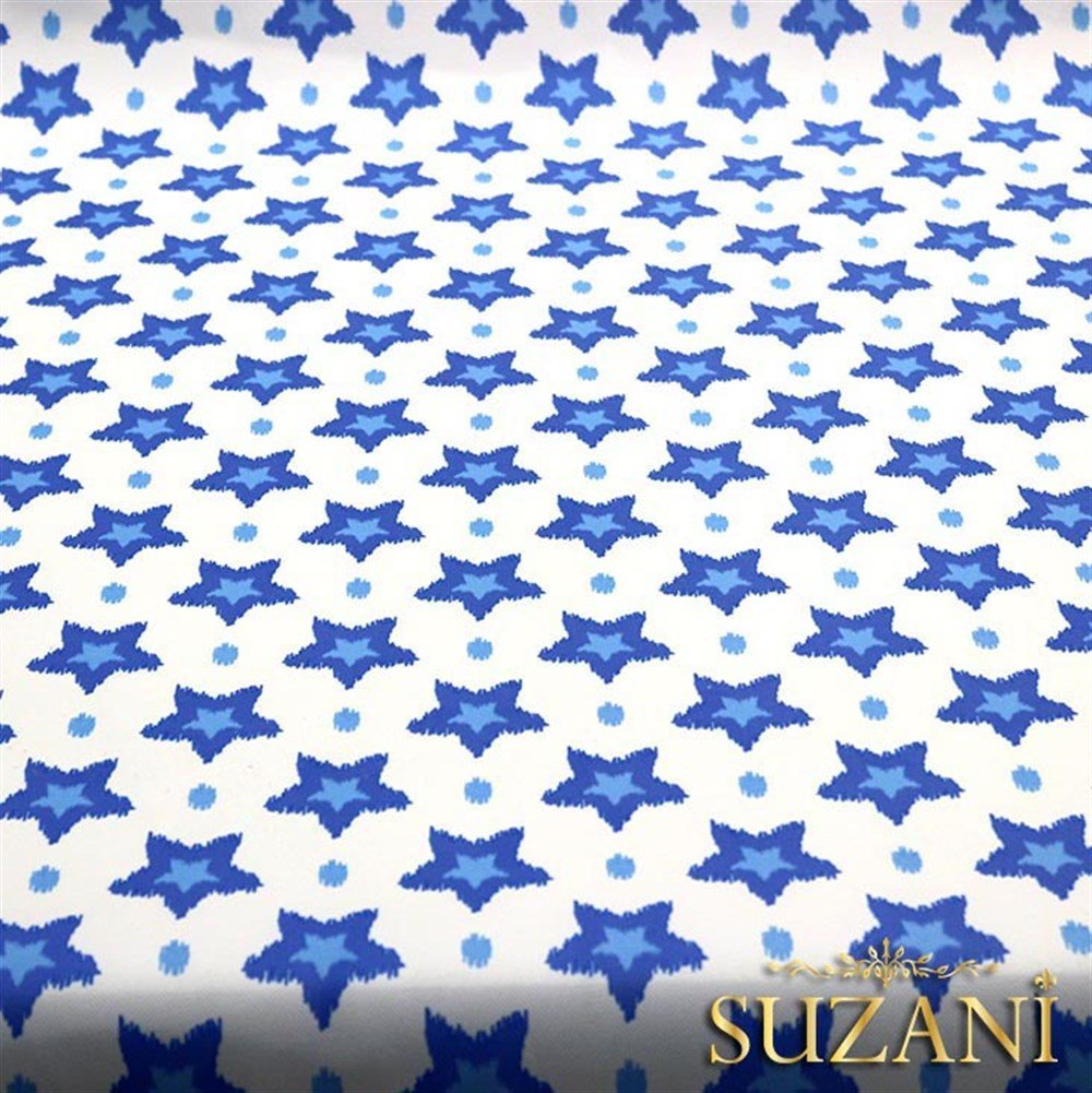 İkat Mavi Yıldız Desenli Kumaş