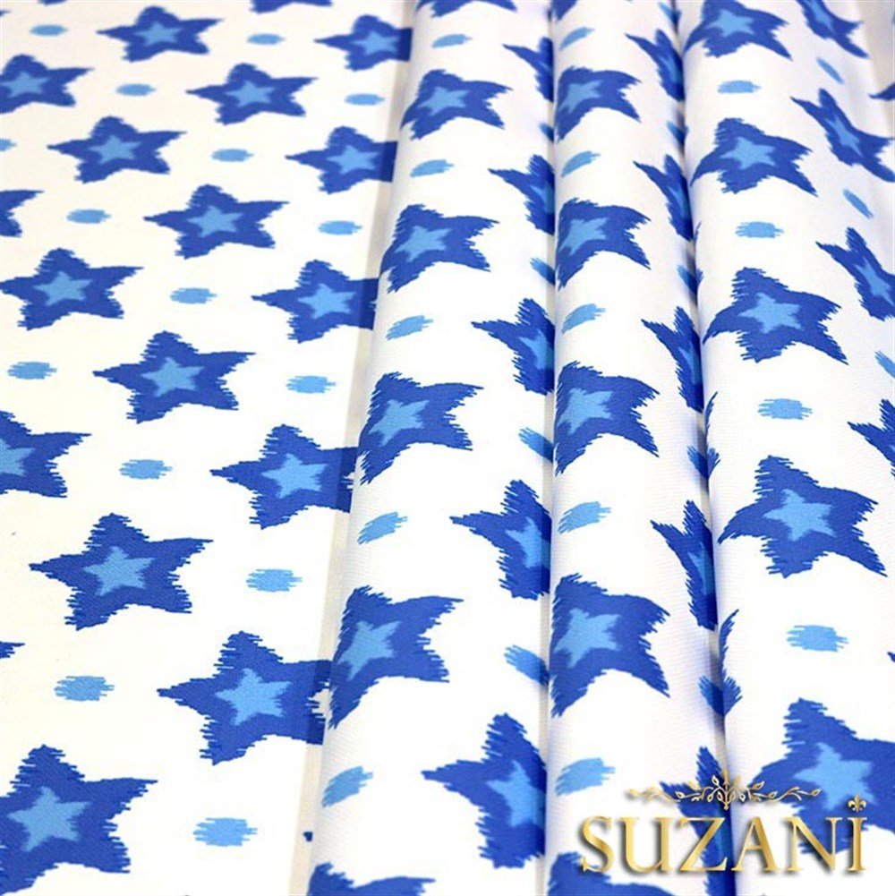 İkat Mavi Yıldız Desenli Kumaş