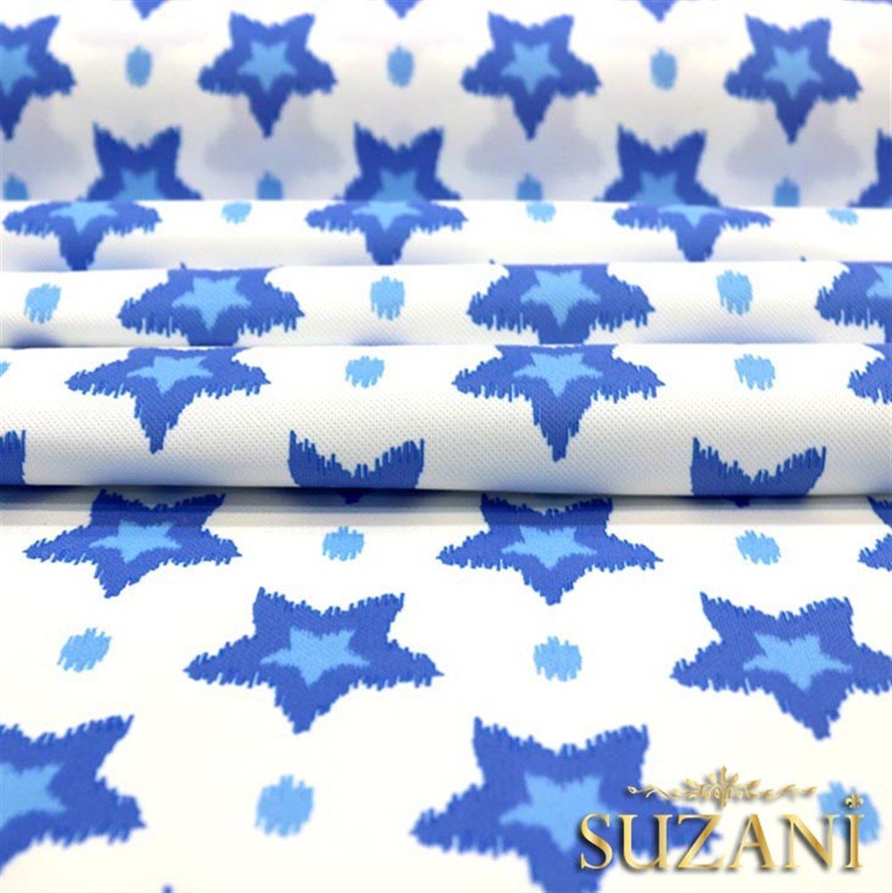 İkat Mavi Yıldız Desenli Kumaş