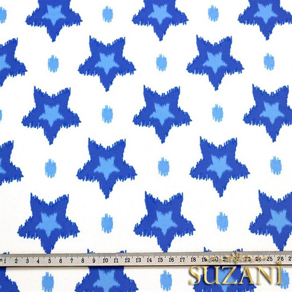 İkat Mavi Yıldız Desenli Kumaş