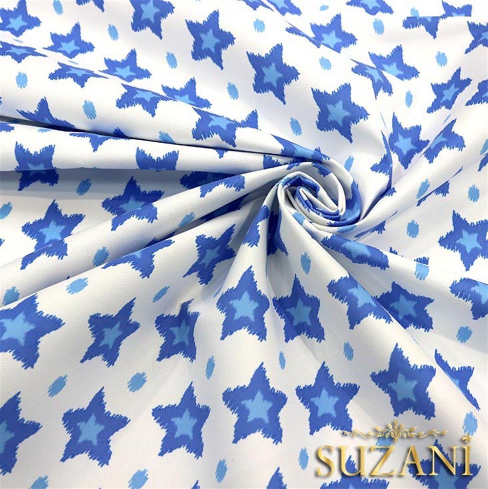 İkat Mavi Yıldız Desenli Kumaş