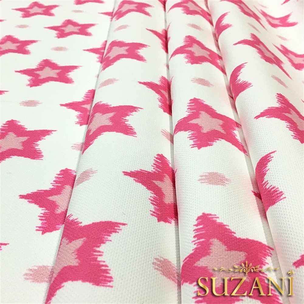 İkat Pembe Yıldız Desenli Kumaş