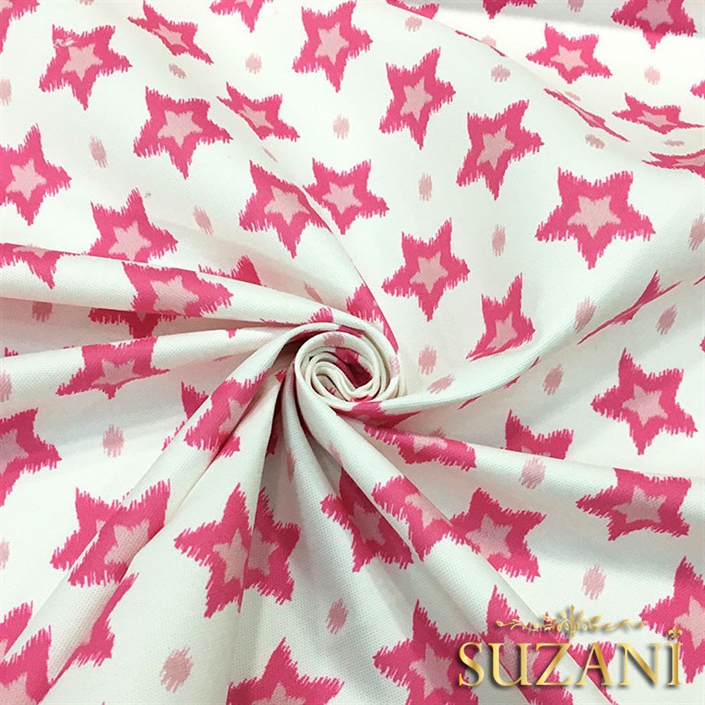 İkat Pembe Yıldız Desenli Kumaş