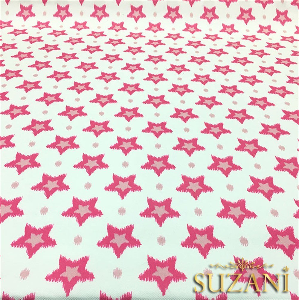 İkat Pembe Yıldız Desenli Kumaş