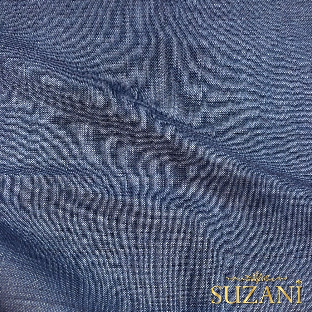 İndigo Keten Görünümlü Dijital Baskılı Kumaş