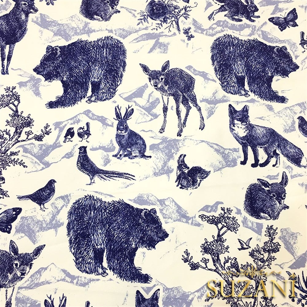 İndigo Orman Hayvanları Desenli Kumaş