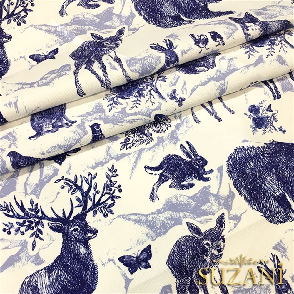 İndigo Orman Hayvanları Desenli Kumaş