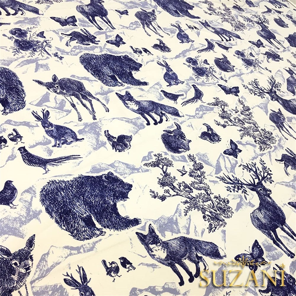 İndigo Orman Hayvanları Desenli Kumaş