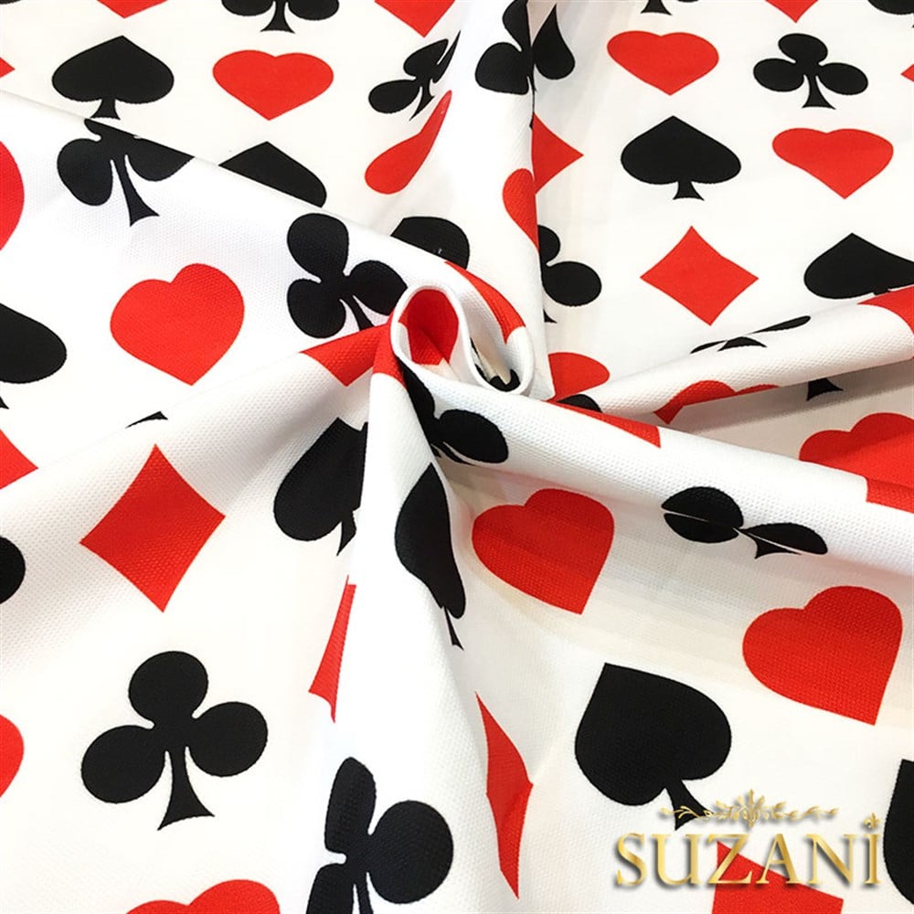 İskambil Kağıdı (Beyaz) Desenli Kumaş