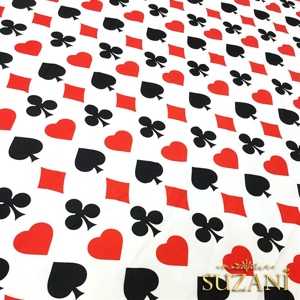 İskambil Kağıdı (Beyaz) Desenli Kumaş