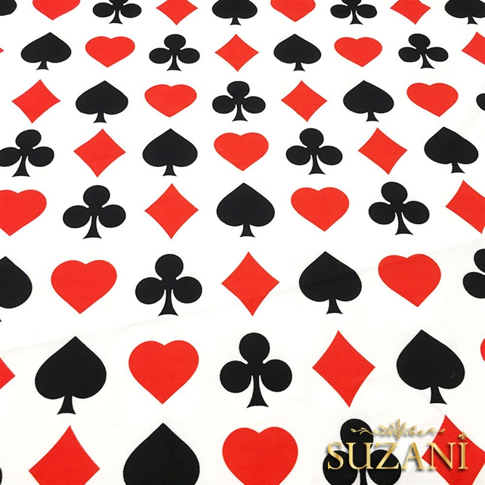 İskambil Kağıdı (Beyaz) Desenli Kumaş