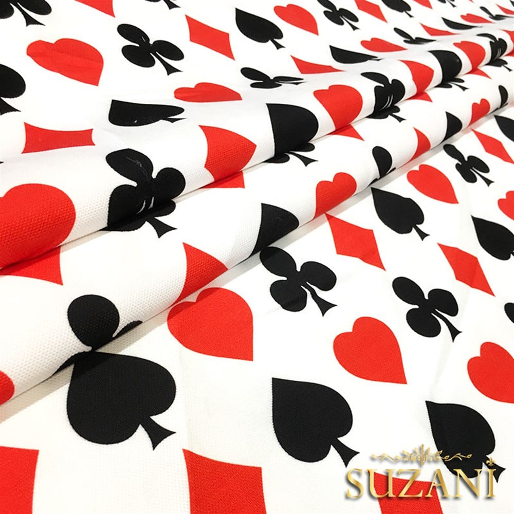 İskambil Kağıdı (Beyaz) Desenli Kumaş