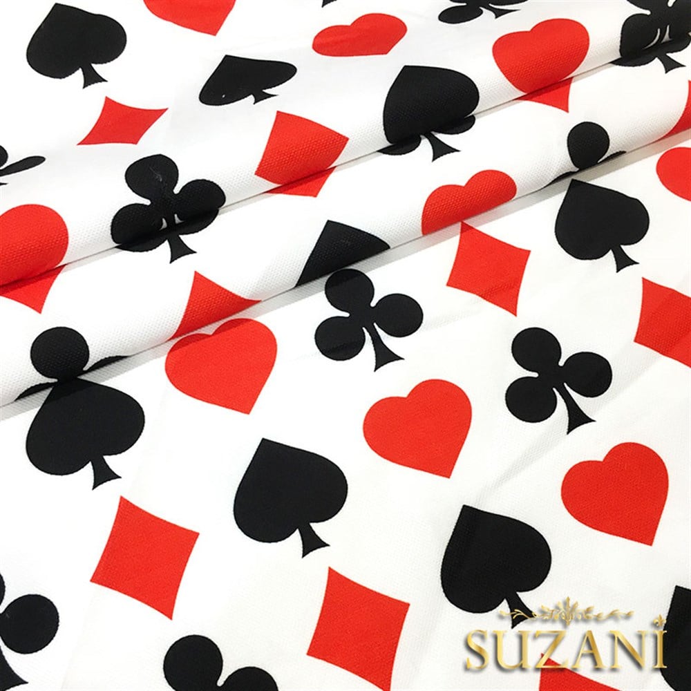 İskambil Kağıdı (Beyaz) Desenli Kumaş