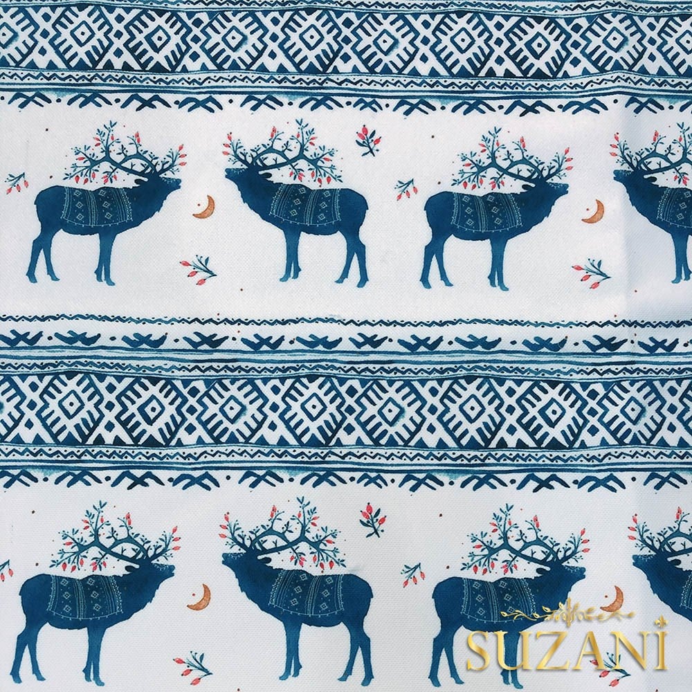 İskandinav Geyik Desenli Dijital Baskılı Kumaş
