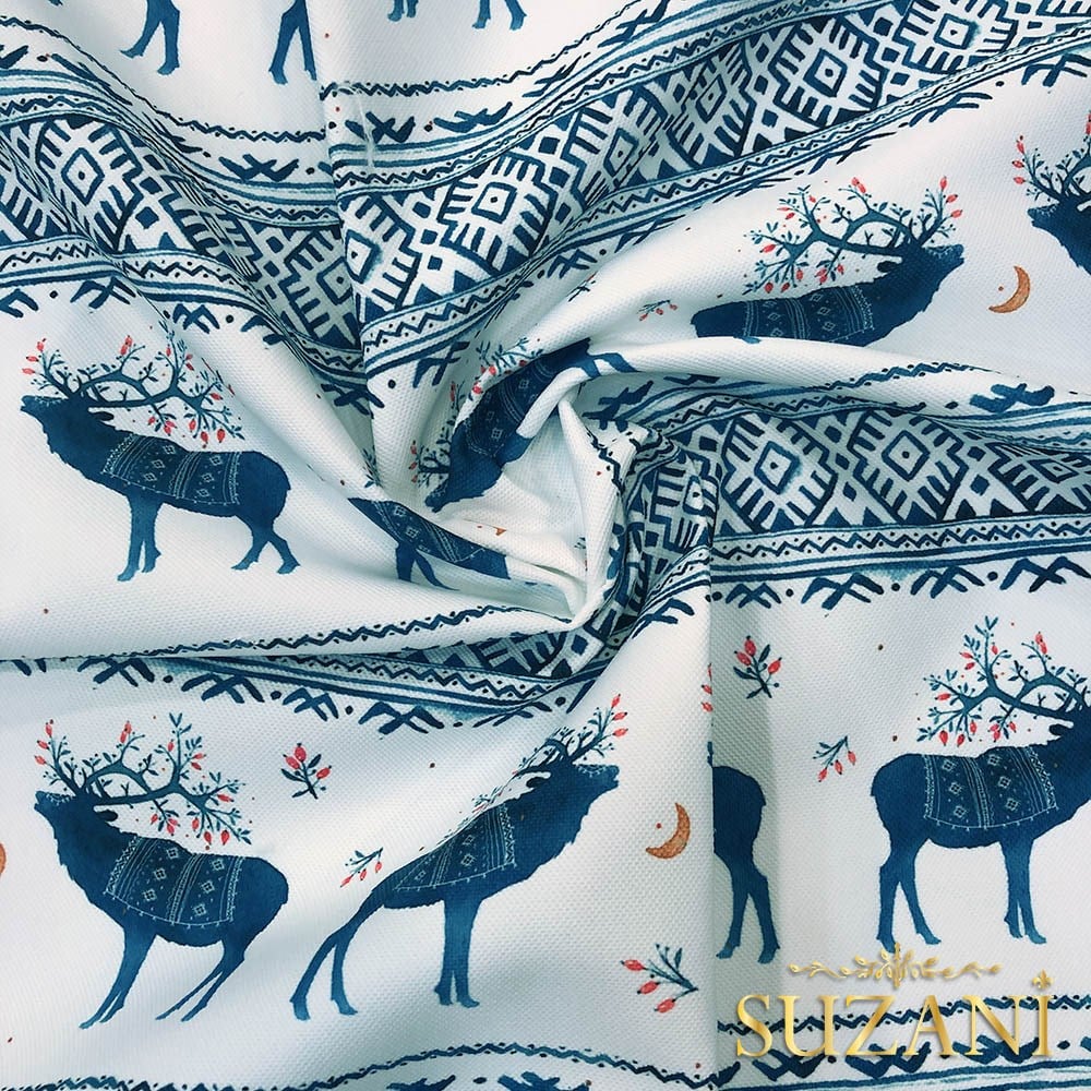 İskandinav Geyik Desenli Dijital Baskılı Kumaş