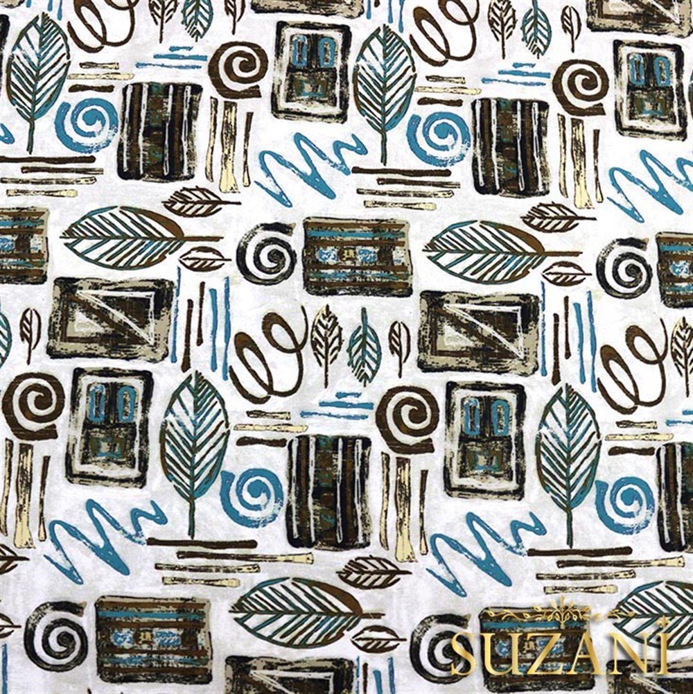 Kahve Fosil Yaprak Desenli Kumaş