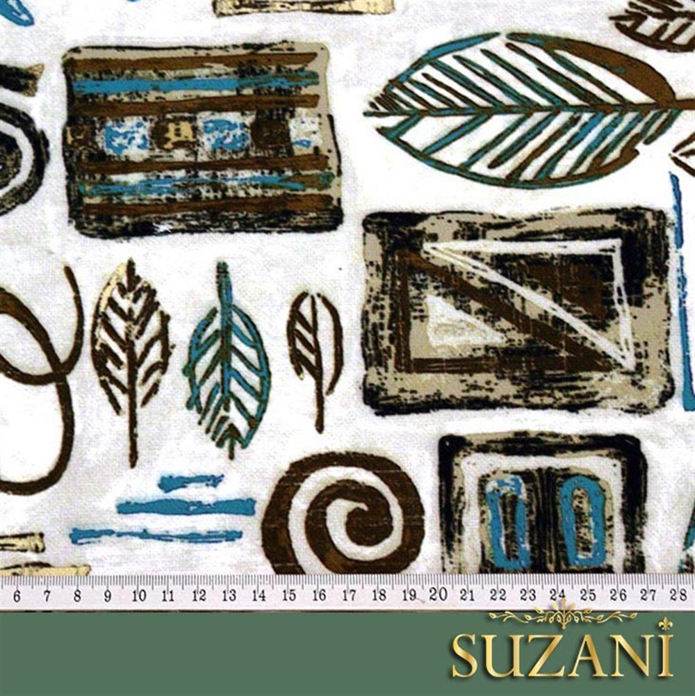 Kahve Fosil Yaprak Desenli Kumaş