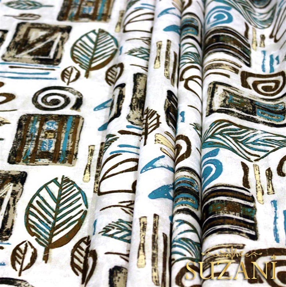 Kahve Fosil Yaprak Desenli Kumaş