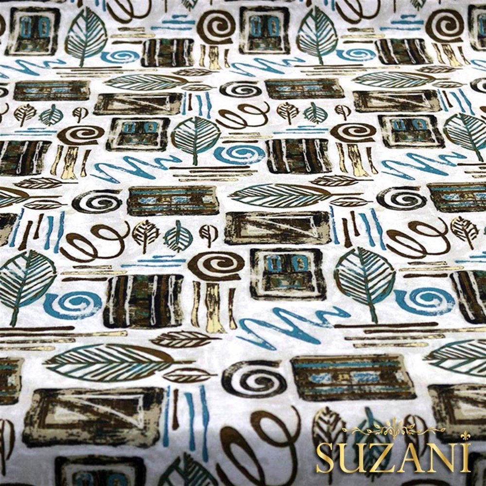 Kahve Fosil Yaprak Desenli Kumaş