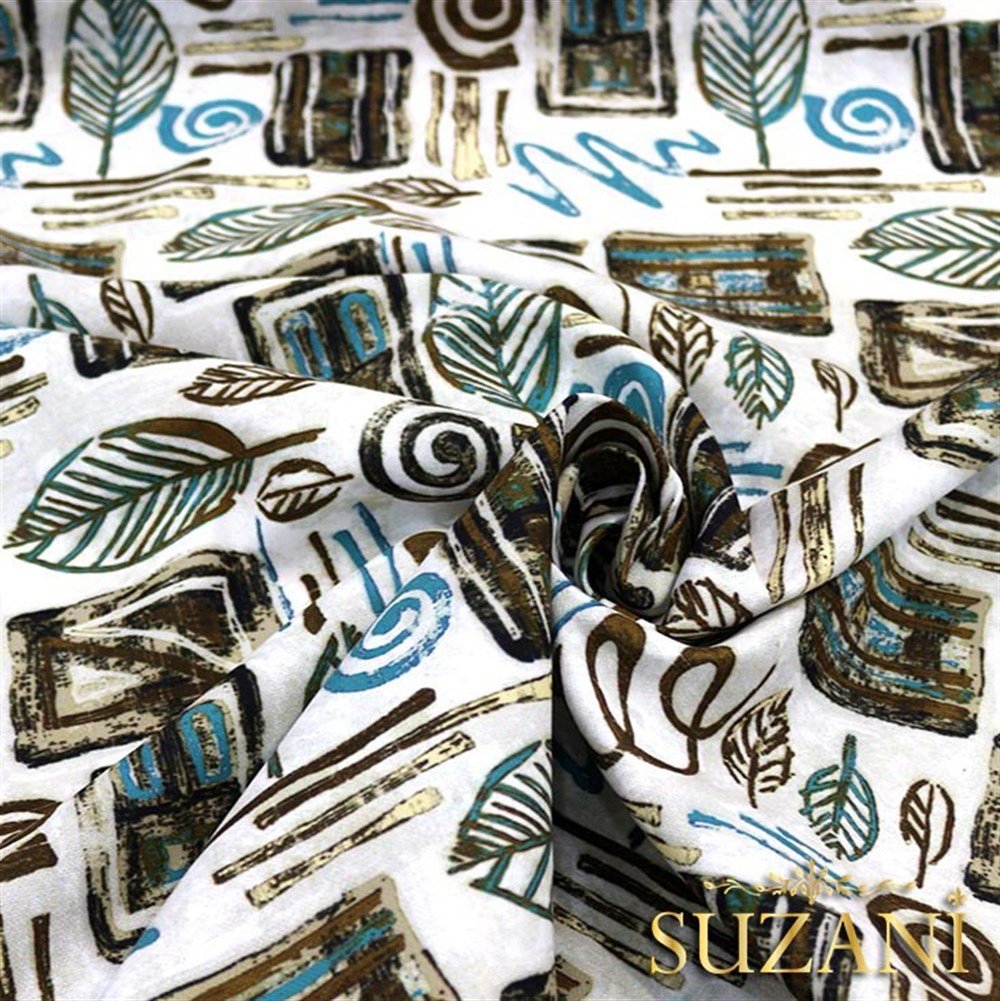 Kahve Fosil Yaprak Desenli Kumaş