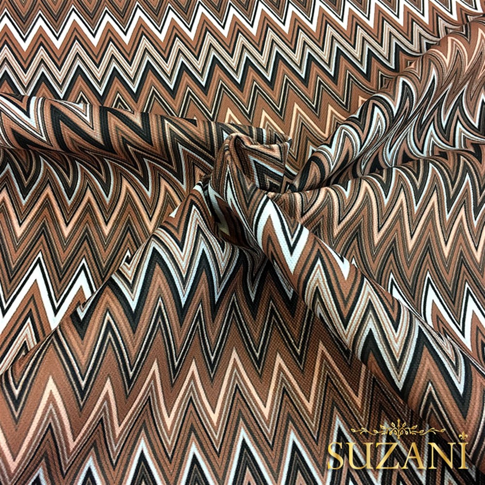 Kahve Renk Gecisli Zigzag Kumaş