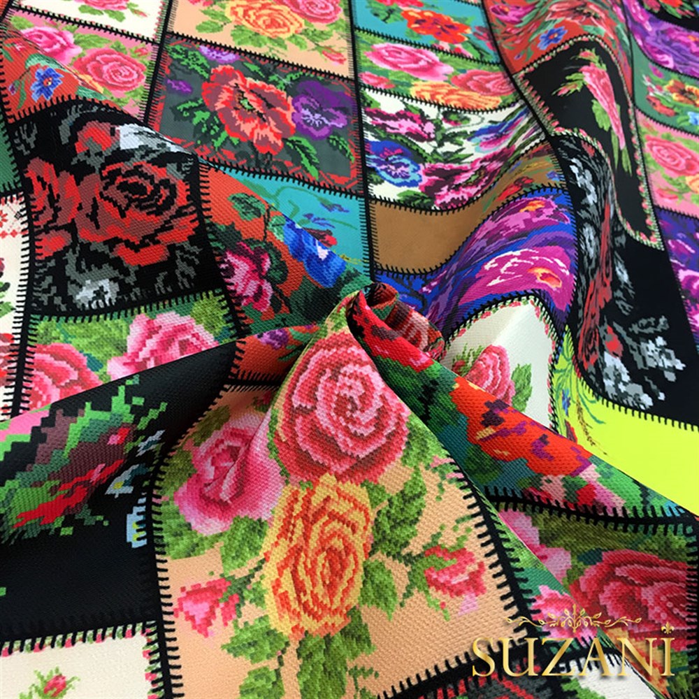 Kanaviçe Patchwork Desenli Kumaş