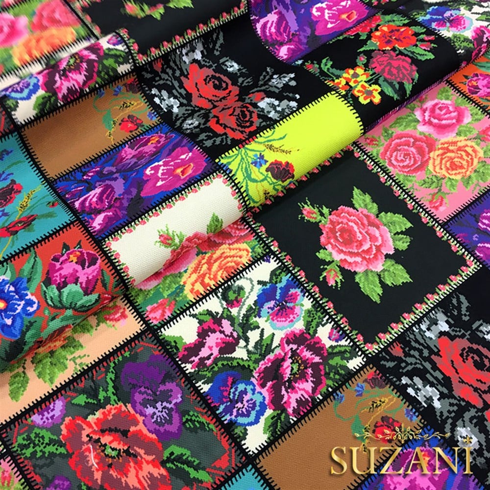 Kanaviçe Patchwork Desenli Kumaş