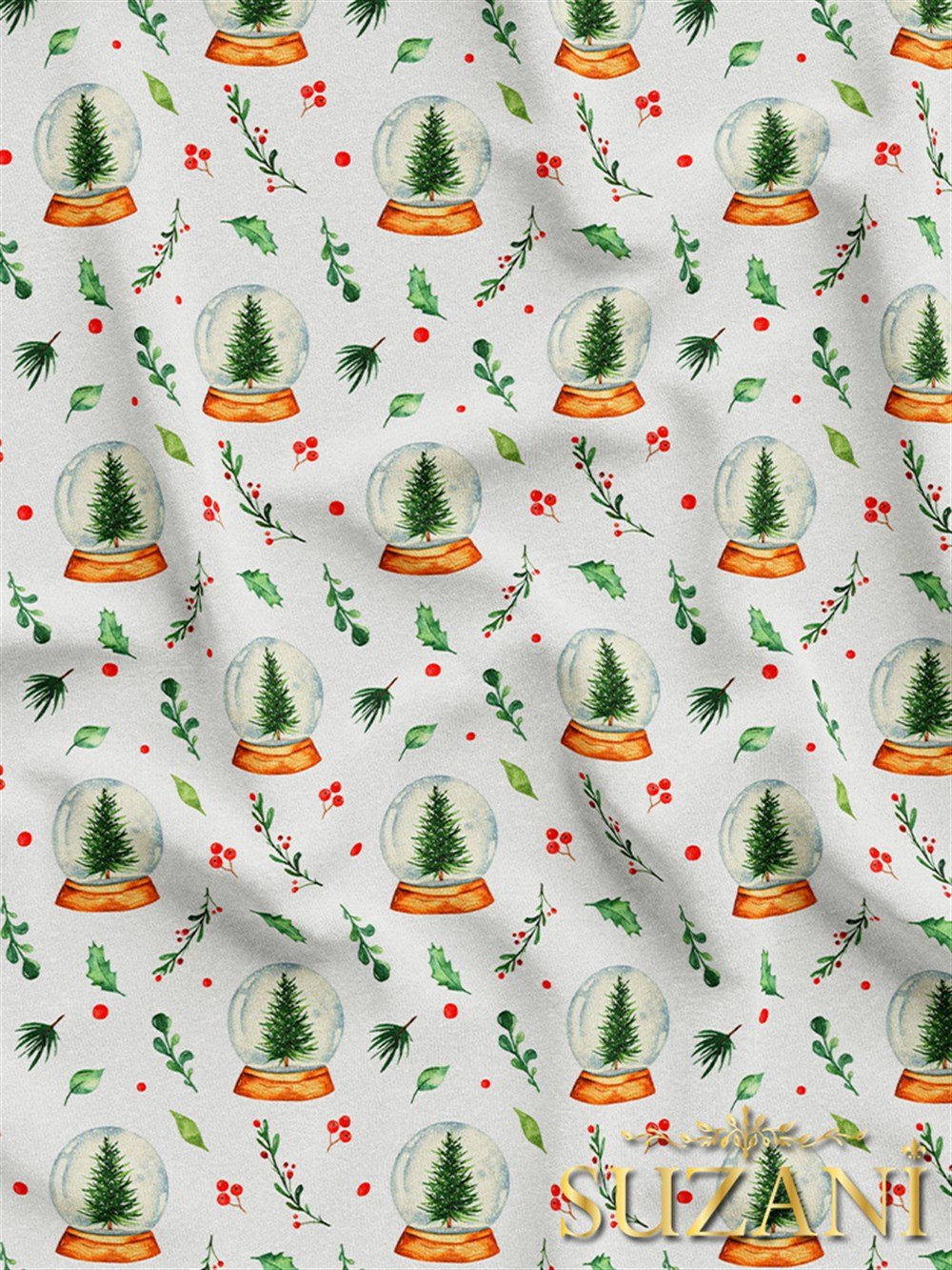 Kar Küresi Desenli Dijital Baskılı Kumaş