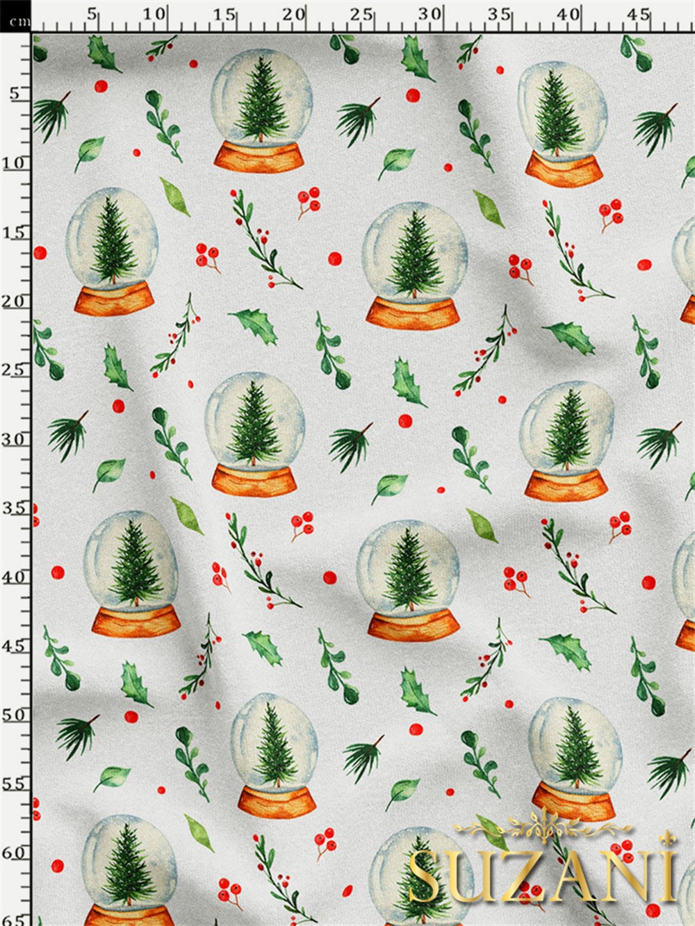 Kar Küresi Desenli Dijital Baskılı Kumaş