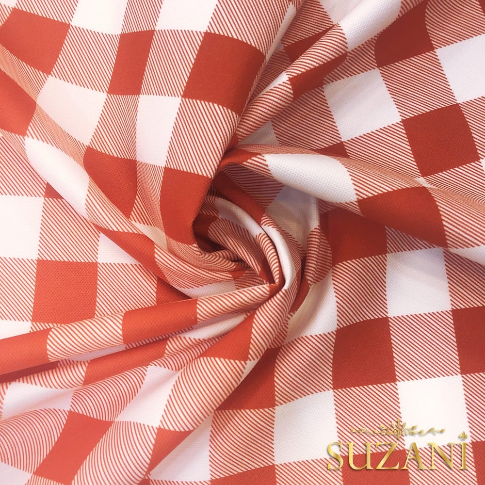 Karamel Büyük Pötikare Desenli Dijital Baskılı Kumaş