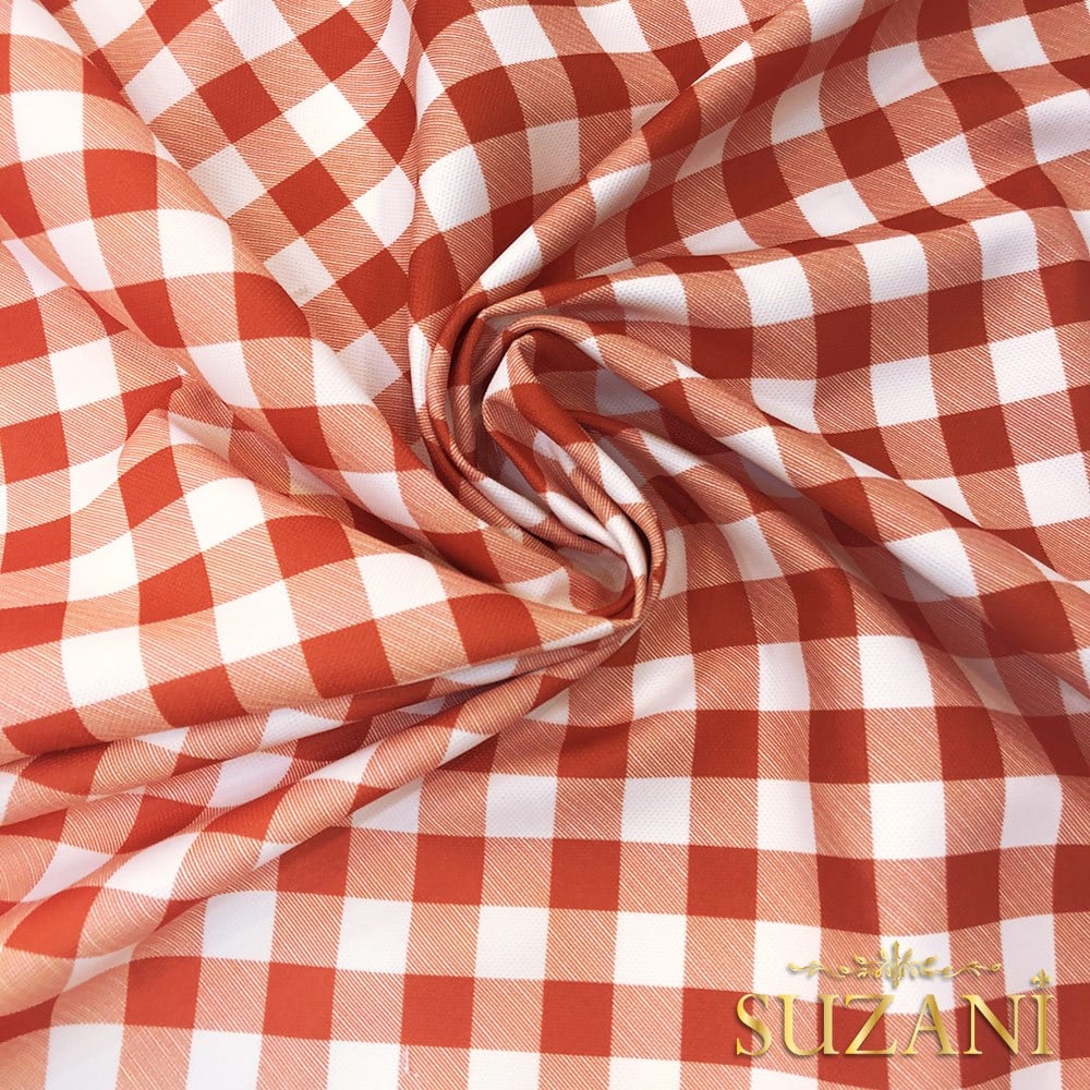 Karamel Küçük Pötikare Desenli Dijital Baskılı Kumaş