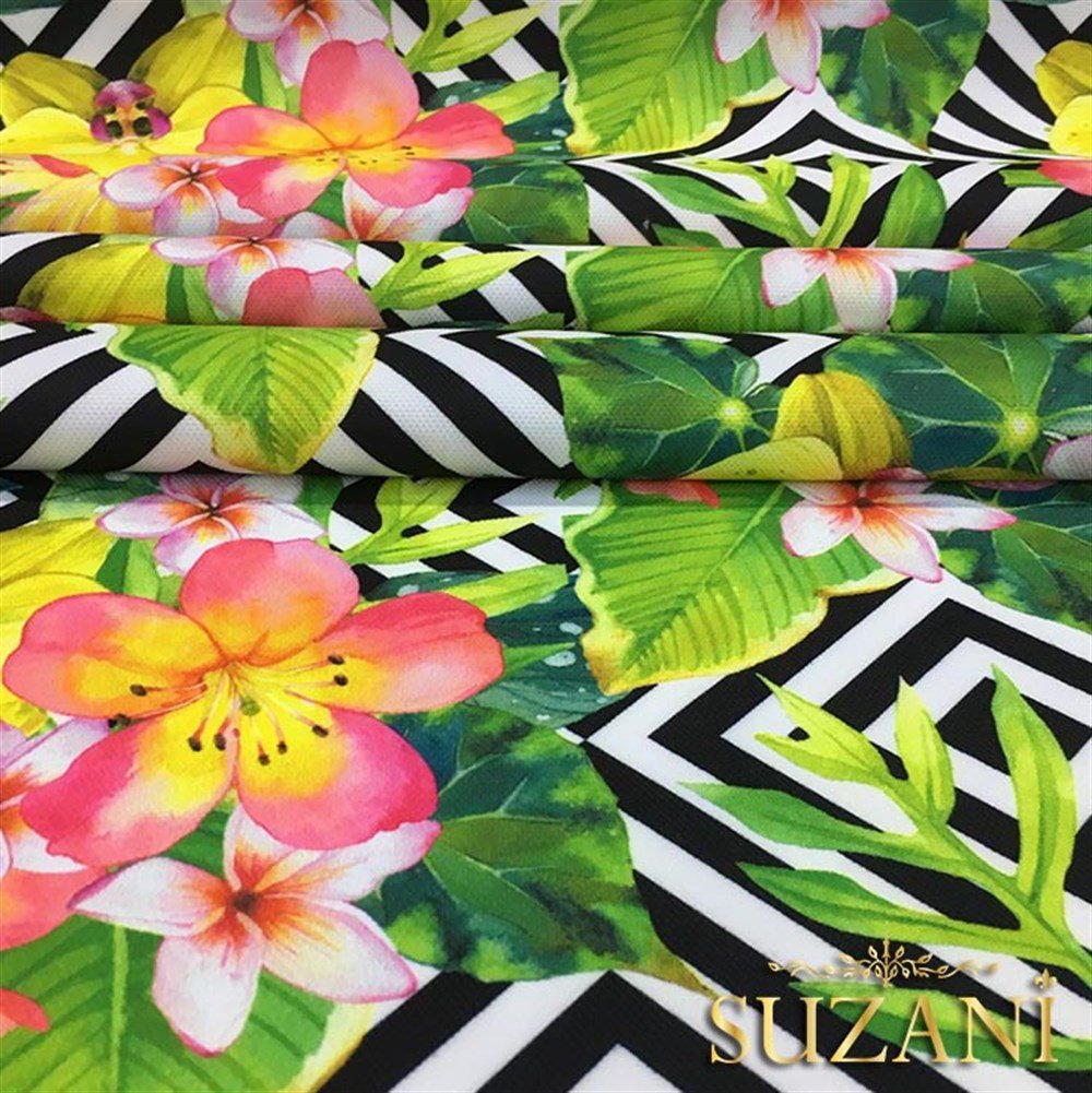 Kareler Üzeri Sarı Kırmızı Çiçekli Kumaş