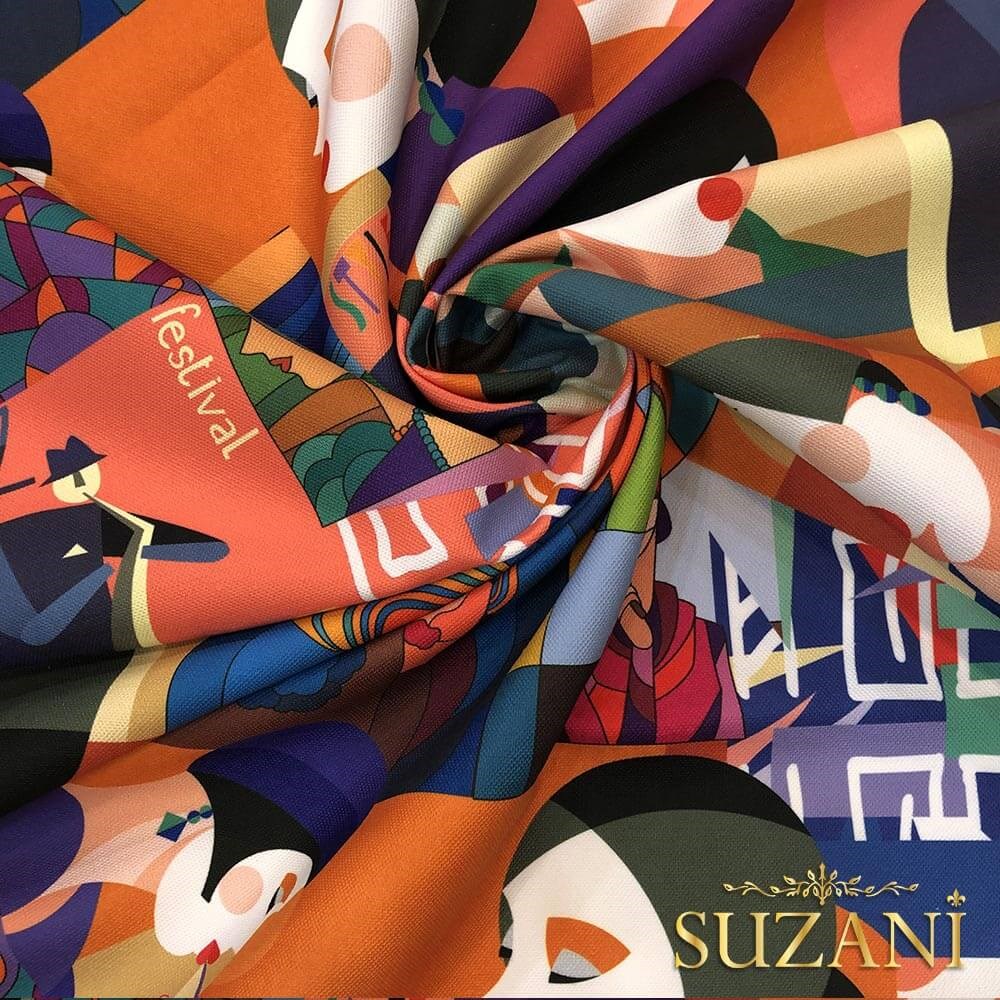 Karnaval Kolaj Desenli Dijital Baskılı Kumaş