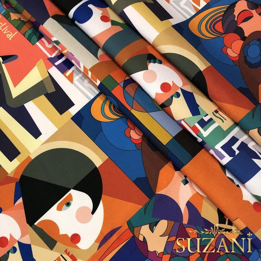 Karnaval Kolaj Desenli Dijital Baskılı Kumaş