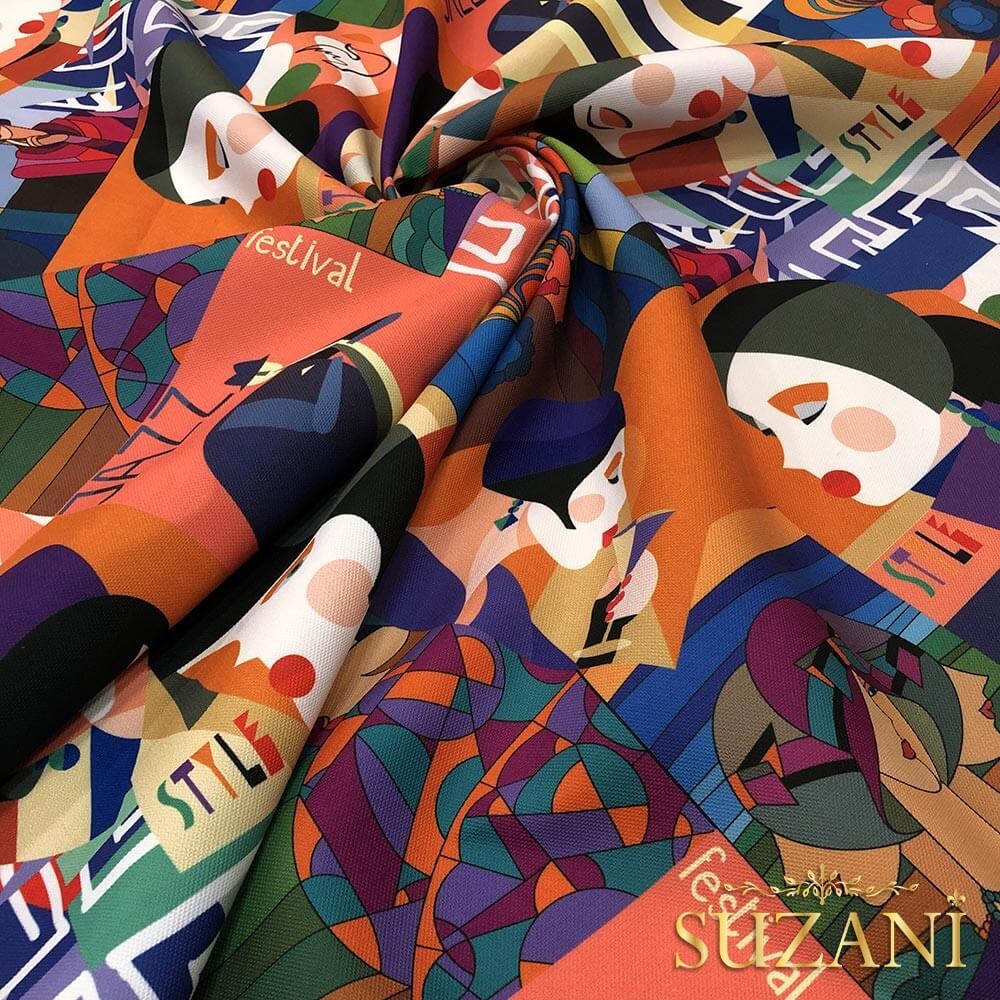 Karnaval Kolaj Desenli Dijital Baskılı Kumaş