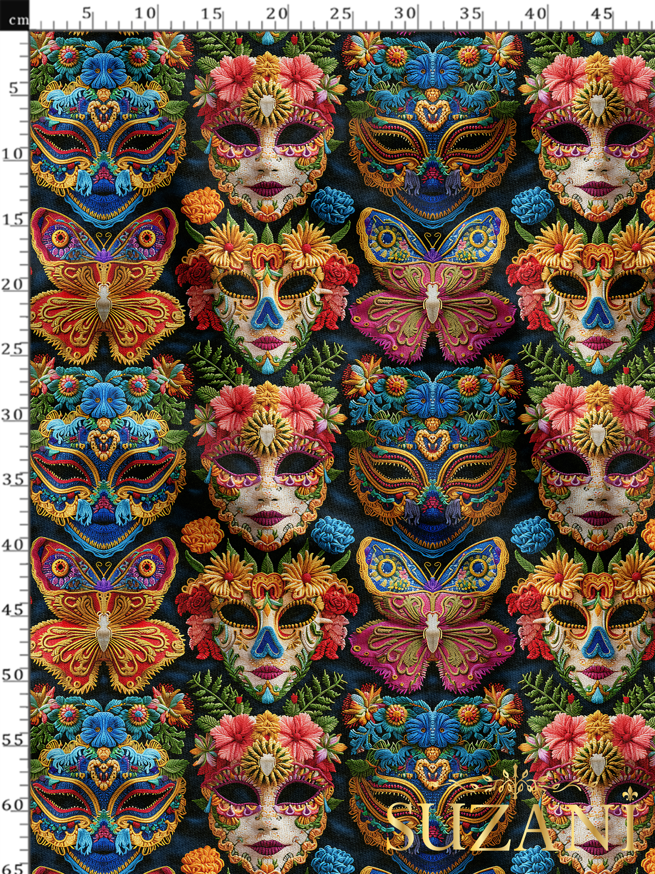 Karnaval Maske Desenli Dijital Baskılı Kumaş