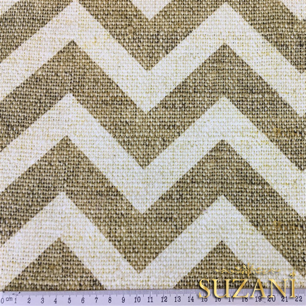 Keten Efekt Beyaz Zigzag Desenli Kumaş