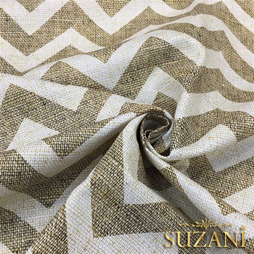 Keten Efekt Beyaz Zigzag Desenli Kumaş