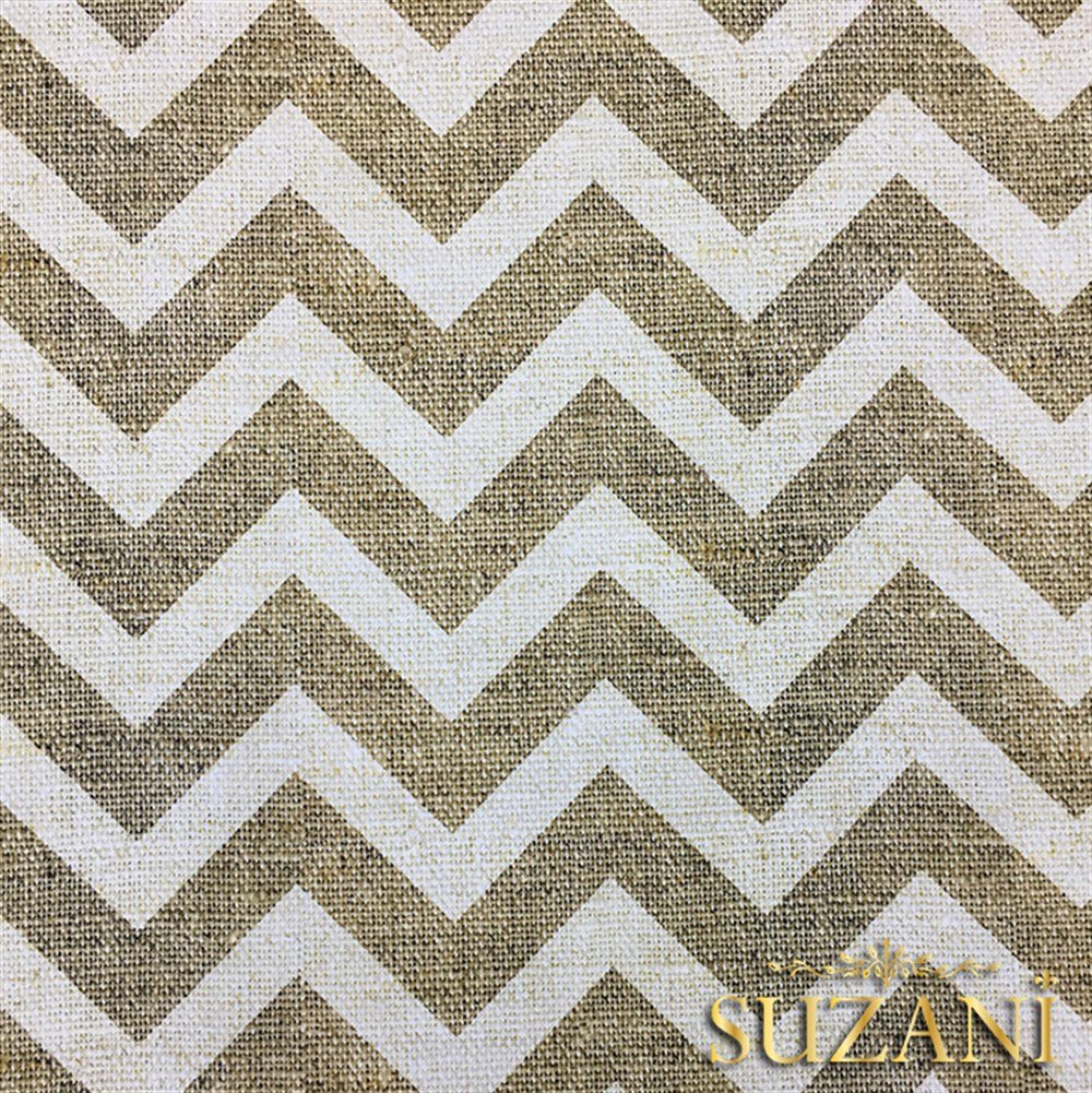 Keten Efekt Beyaz Zigzag Desenli Kumaş