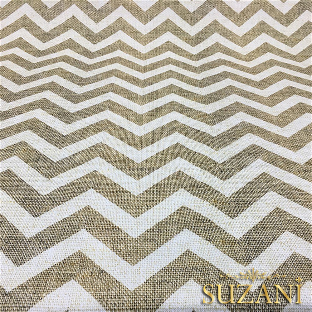 Keten Efekt Beyaz Zigzag Desenli Kumaş