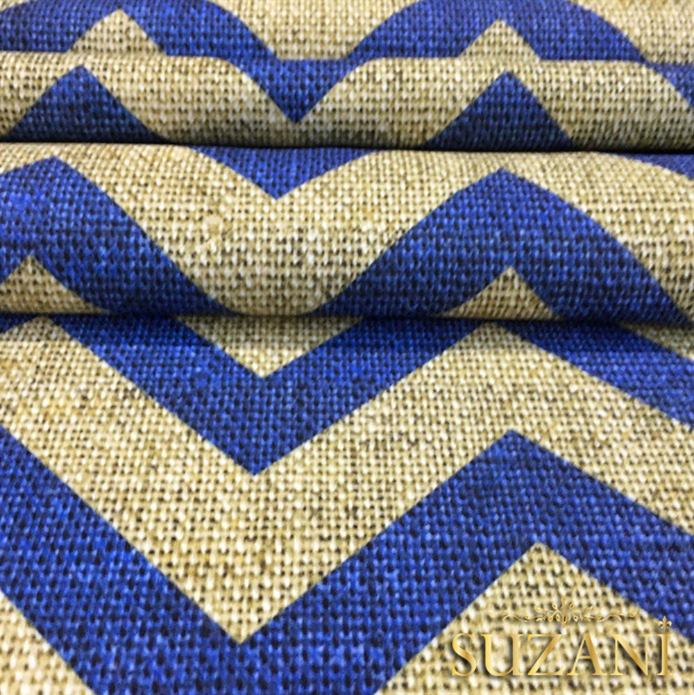 Keten Efekt Lacivert Zigzag Desenli Kumaş