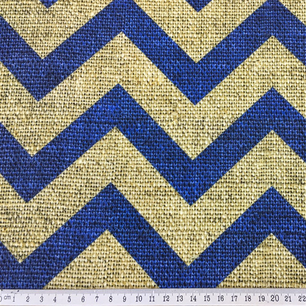 Keten Efekt Lacivert Zigzag Desenli Kumaş