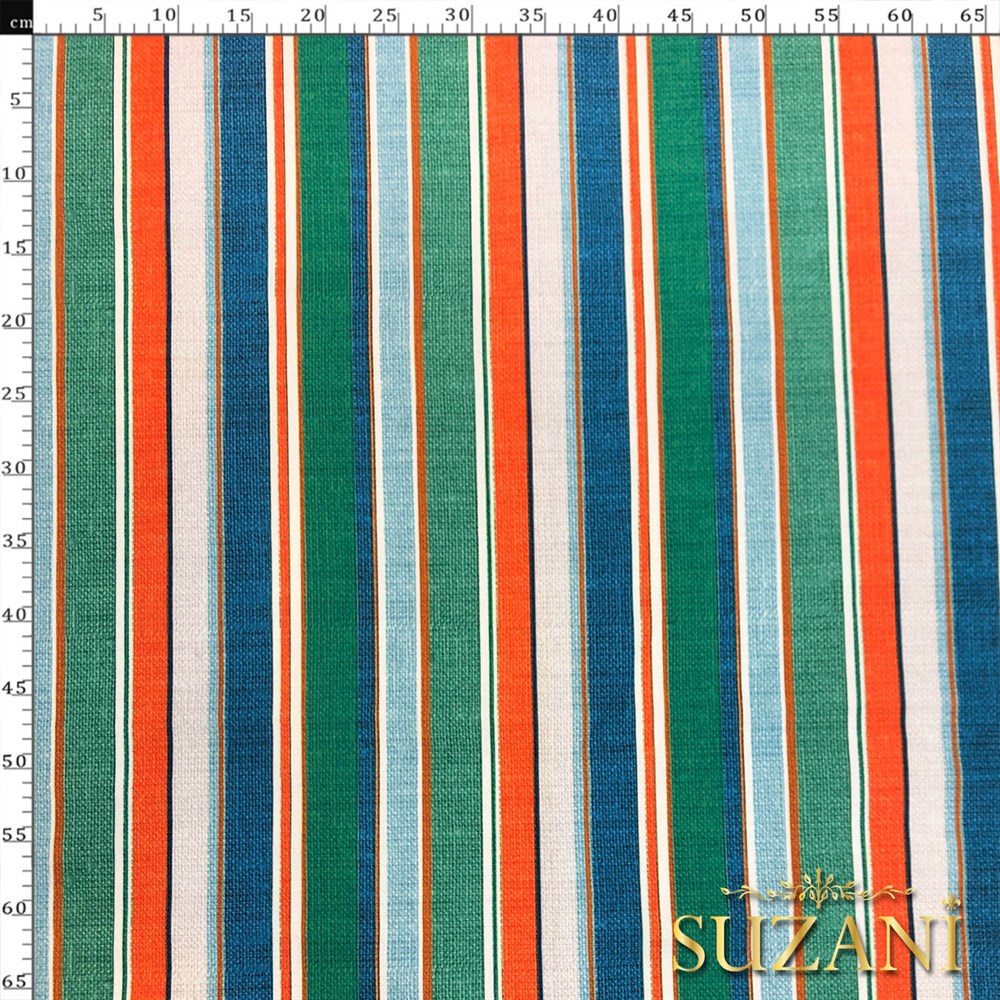 Keten Efektli Çizgi Desenli Dijital Baskılı Kumaş