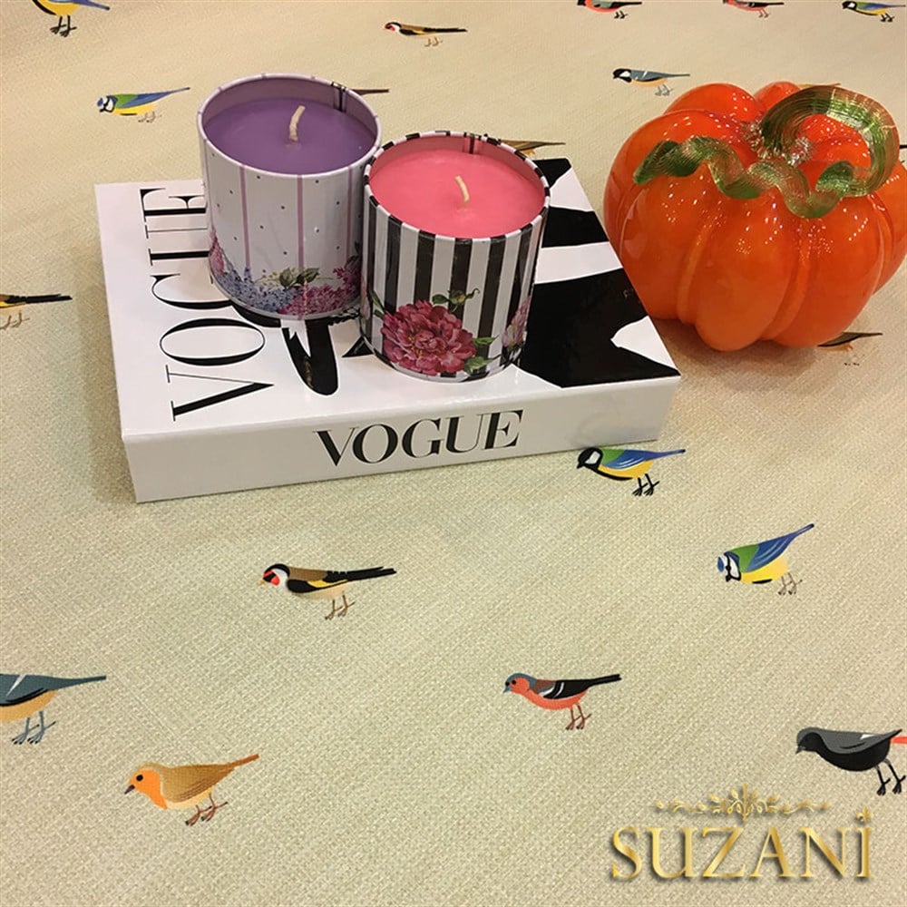 Keten Efektli Renkli Kuşlu Kumaş