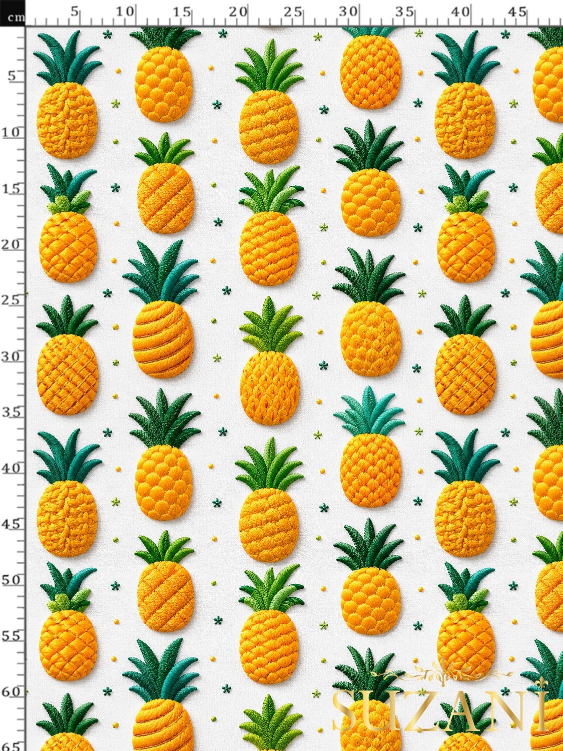 Keten Zeminli Capri Ananas Desenli Dijital Baskılı Kumaş