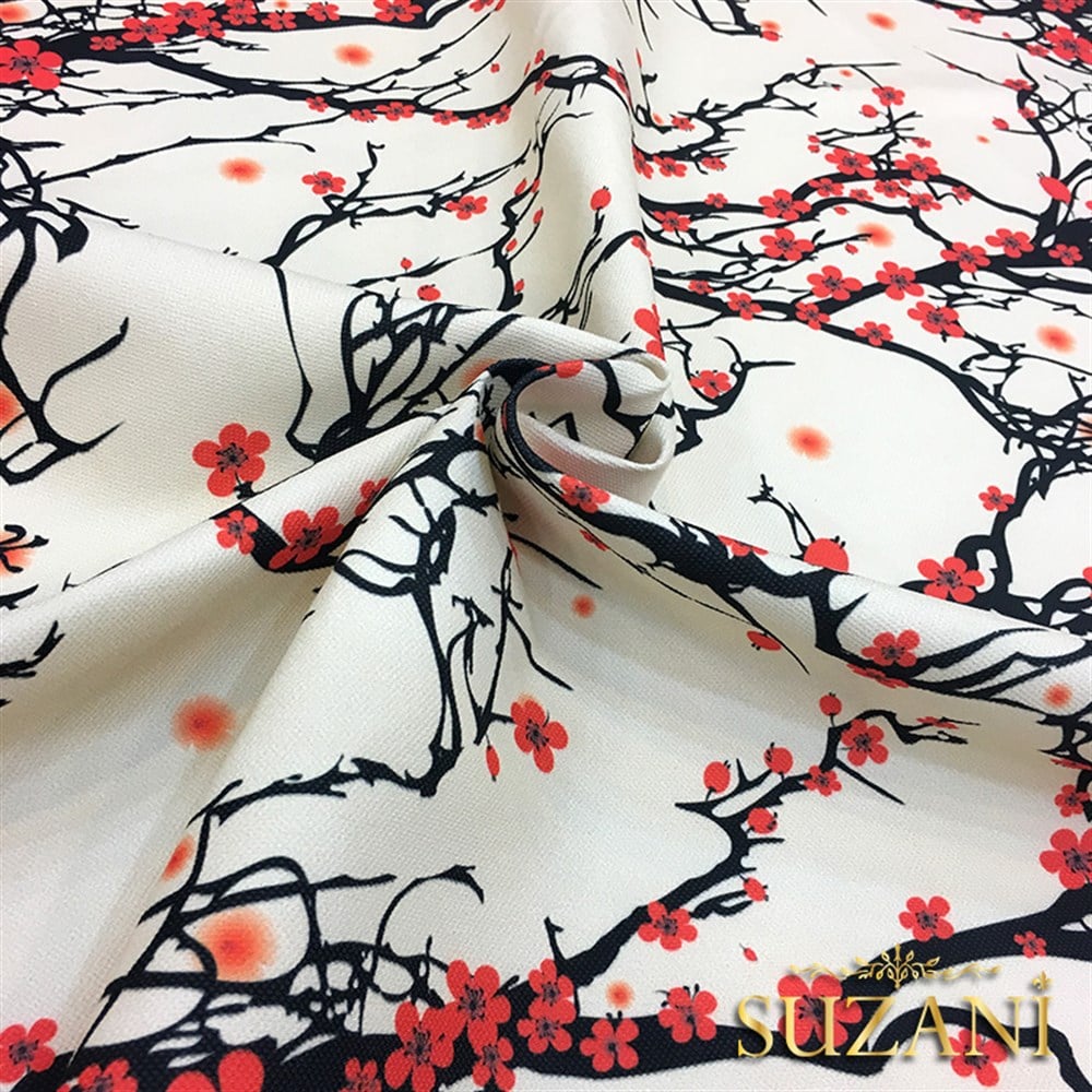 Kiraz Çiçekleri Desenli Kumaş