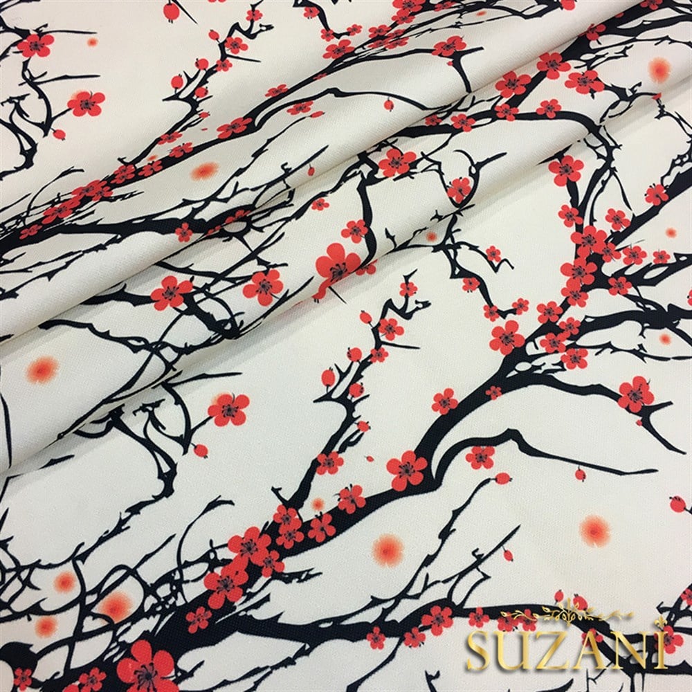 Kiraz Çiçekleri Desenli Kumaş