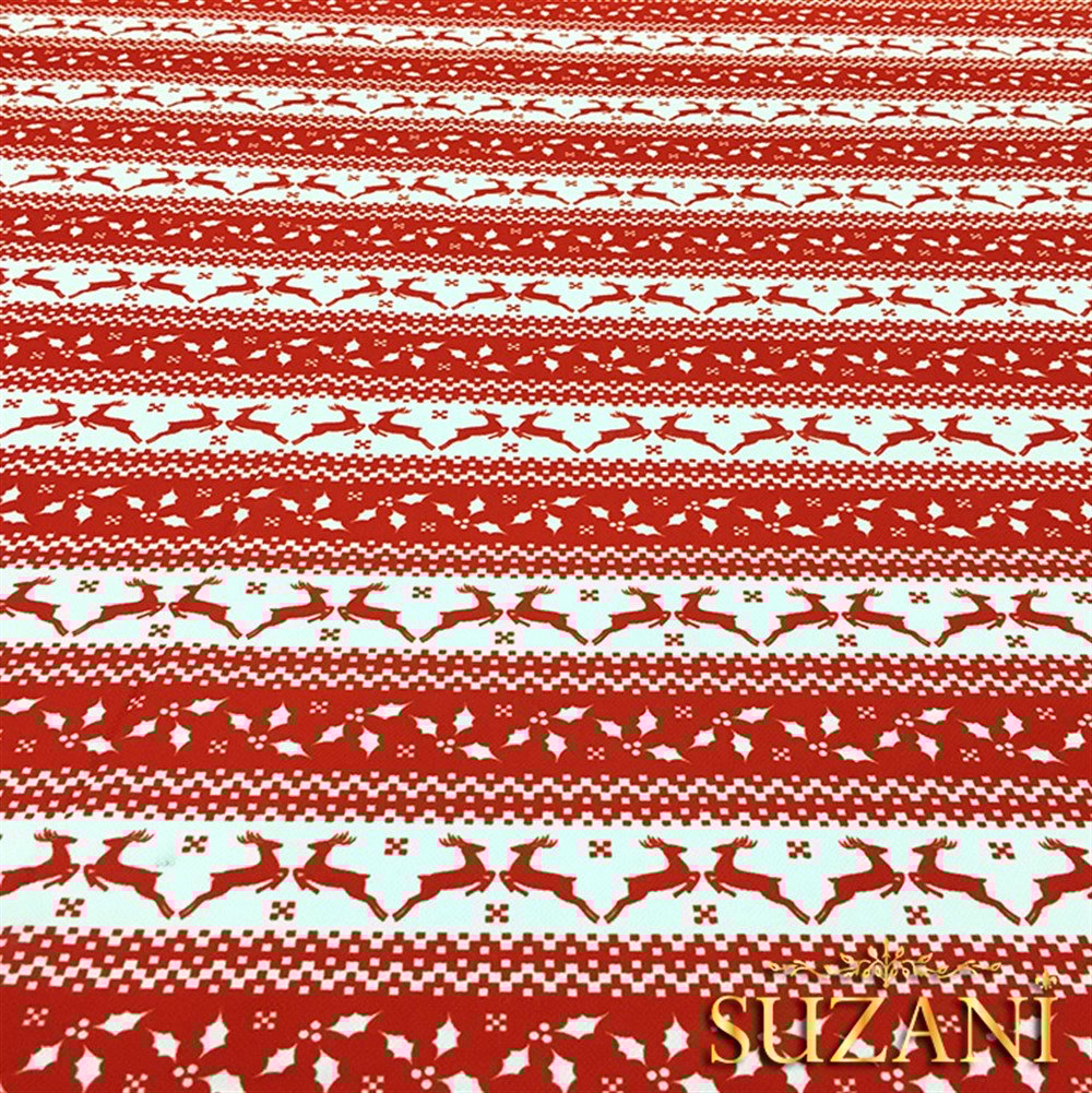 Kırmızı Beyaz Geyik Desenli Kumaş