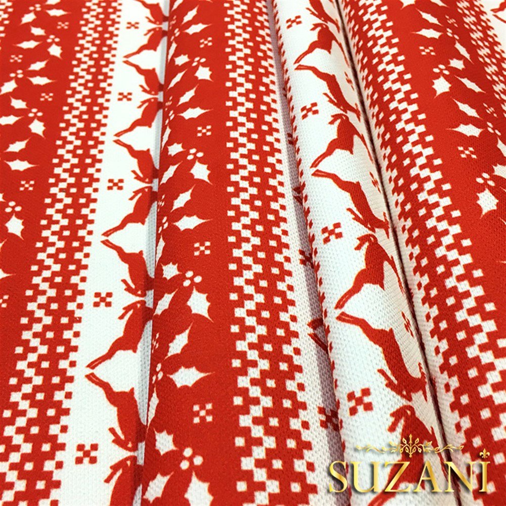 Kırmızı Beyaz Geyik Desenli Kumaş