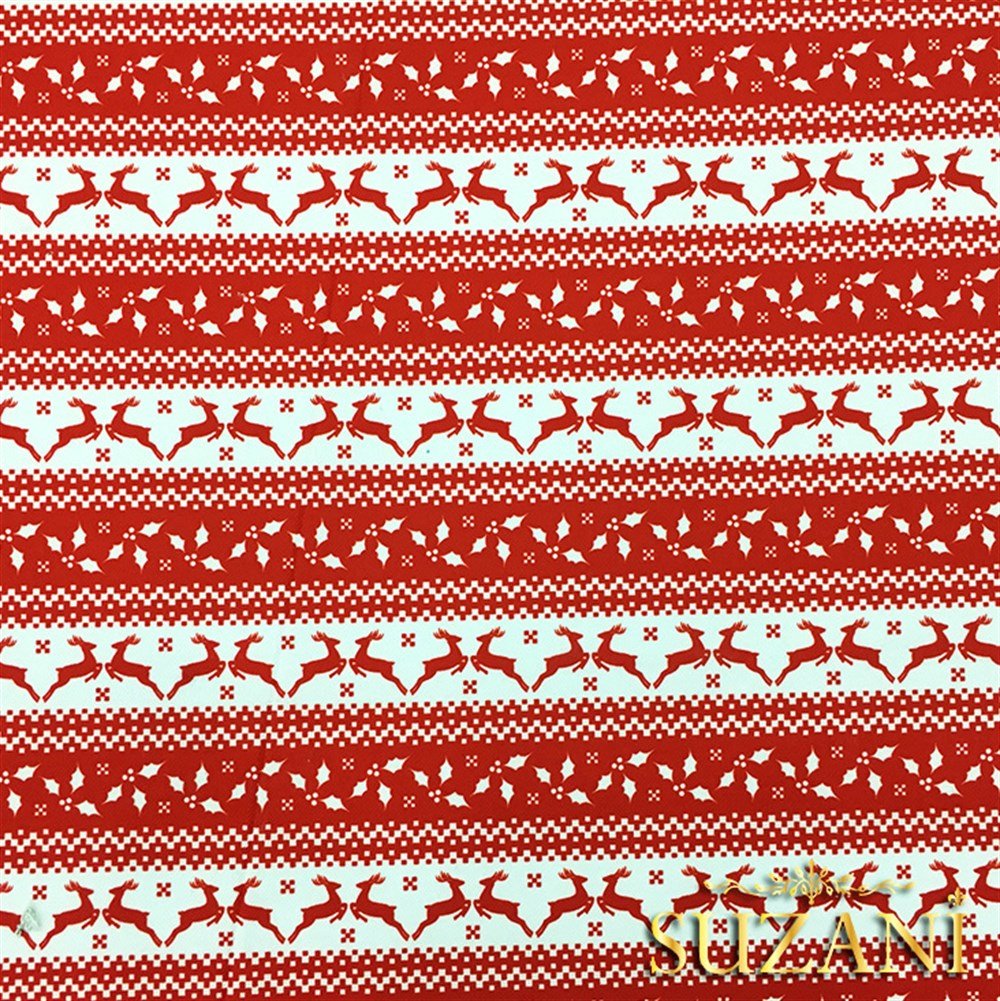 Kırmızı Beyaz Geyik Desenli Kumaş